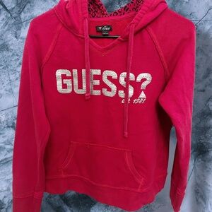 Guess Kids Red Pullover Hoodie Logo Graphic Size L